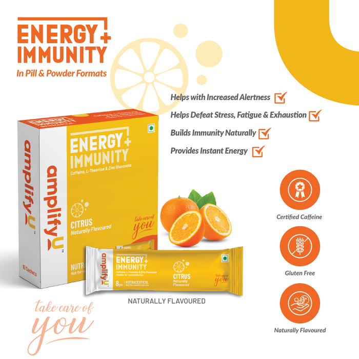 AMPLIFYU ENERGY & IMMUNITY POWDER  Citrus Flavour (1x10 Sachets – Pack of 1)