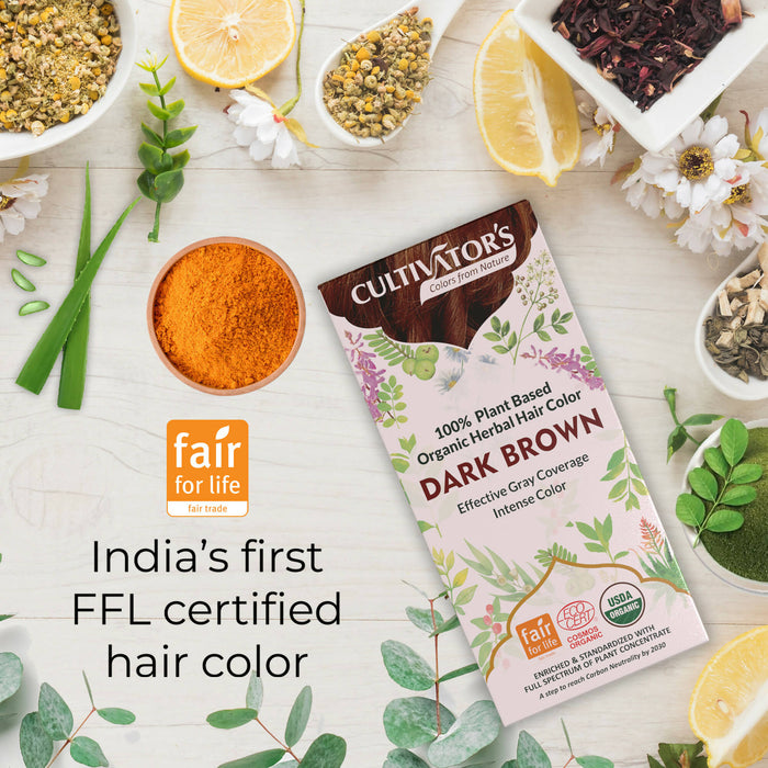 Cultivator's Organic Hair Colour - Herbal Hair Colour for Women and Men - Ammonia Free Hair Colour Powder - Natural Hair Colour Without Chemical, (Dark Brown) - 100g