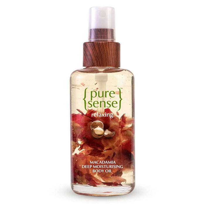 PureSenseMacadamia Deep Moisturising Body Oil for all Skin Types with Rich Almond Oil & Rose Petals, Nourishes Skin, Relaxes Senses, Sulphate & Paraben-Free, 100 ml