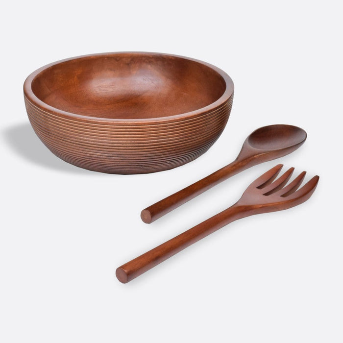 Stria Serving Bowl with Spoon & Fork from Mahogany Collection
