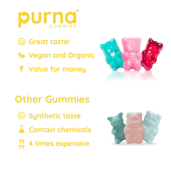 Purna Bright skin Vitamin C Lemon Gummies for Adults & Kids (Immunity, Antioxidant, Skincare, Organic Vitamin C Source, Vegan & Keto Friendly), 1 Month Pack, 30 Gummy Bears (1 per day)