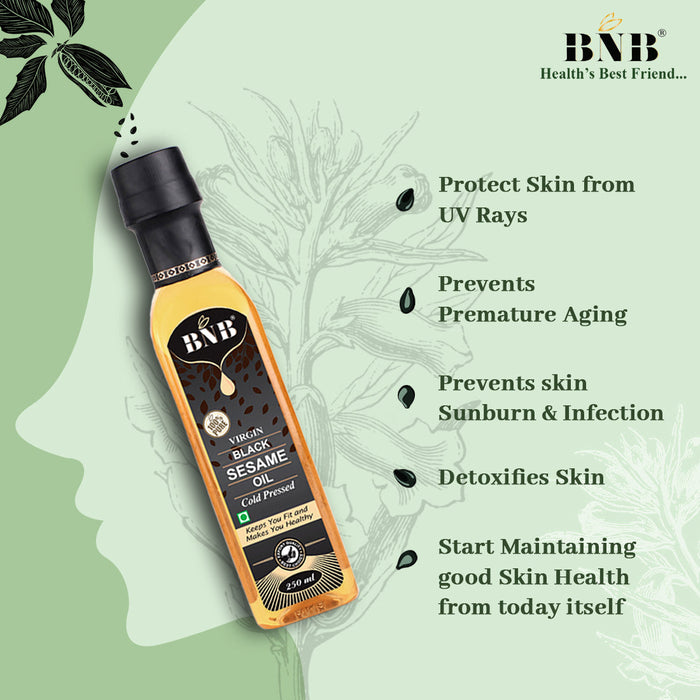 BNB Virgin | Cold Pressed | Black Sesame Oil | Kala Til Tel I Black Gingelly Oil I Hair Oil | Face | Body & Joint Massage | Oil Pulling | Vitamin E | Moisturizes & Softens Skin
