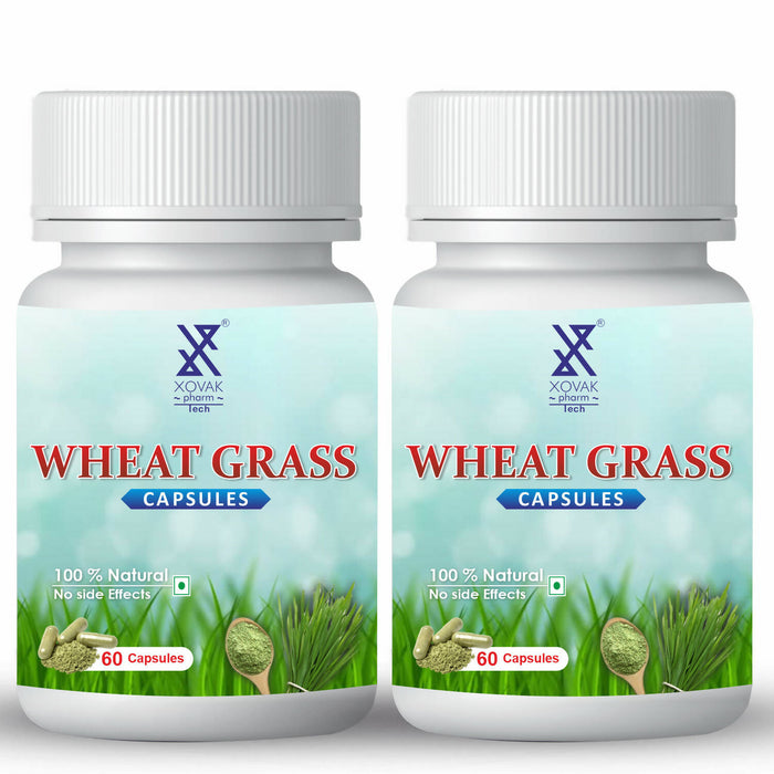 Xovak Organic Wheat Grass Capsules Rich in phytonutrients, Body Detox, Aids Digestion, Stress Relief, Boosts Immunity and Weight Control