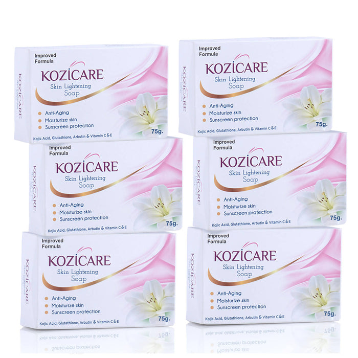 Kozicare Skin Lightening Soap with Kojic Acid, Glutathione, Arbutin, Vitamin C & E - 75g (Pack of 6)