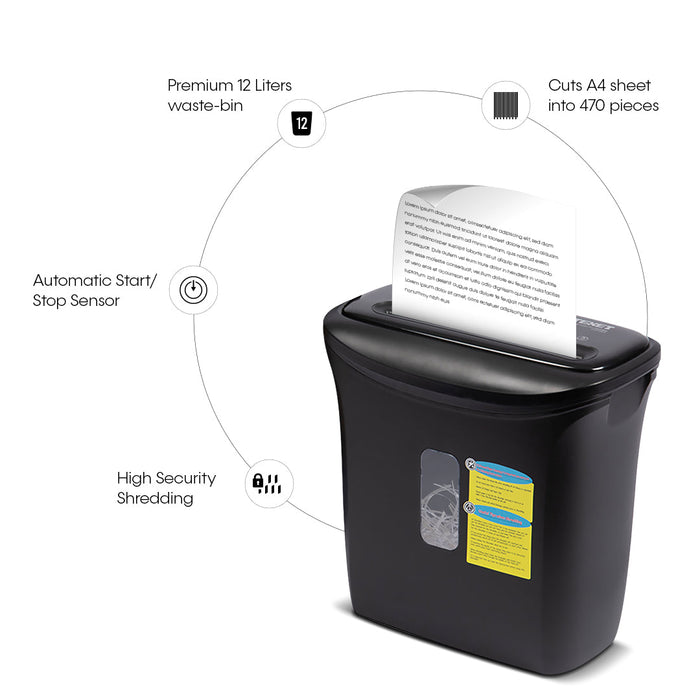 Texet CC612EX Paper and Card Shredder | Crosscut Shredder | Auto Start & Stop Functions | cuts 6 Sheets and 1 Card at a time | 12L Waste bin | for Home and Office Usage