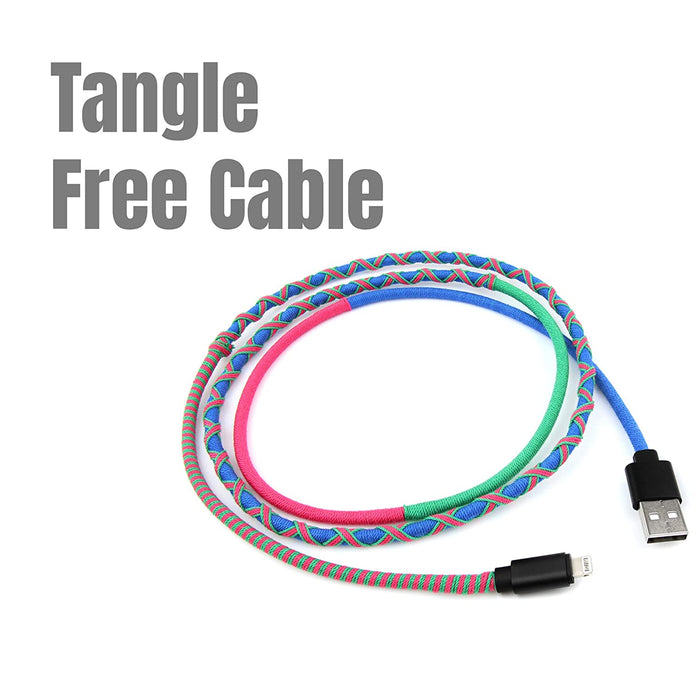 Crossloop PowerPro Designer Charging Cable Compatible for iPhone, 1 Meter (Blue,Green & Pink)