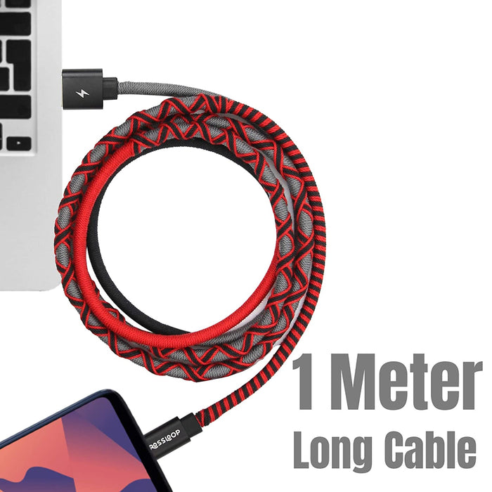 Crossloop PowerPro Designer USB A to Micro USB Charging Cable, 1 Meter (Red,Black & Grey)