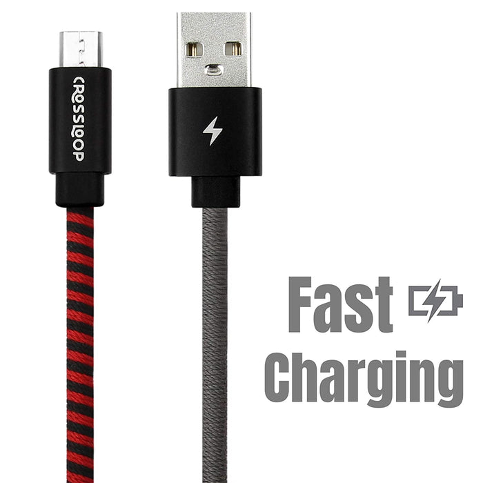 Crossloop PowerPro Designer USB A to Micro USB Charging Cable, 1 Meter (Red,Black & Grey)
