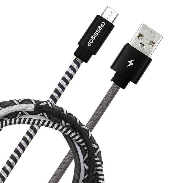 Crossloop PowerPro Designer USB A to Micro USB Charging Cable, 1 Meter (Black & Grey)