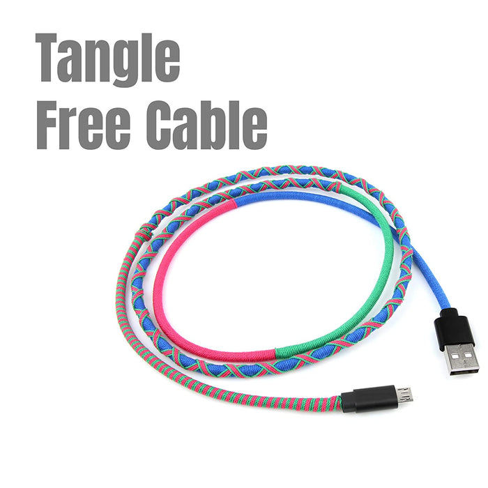 Crossloop PowerPro Designer USB A to Micro USB Charging Cable, 1 Meter (Blue,Green & Pink)