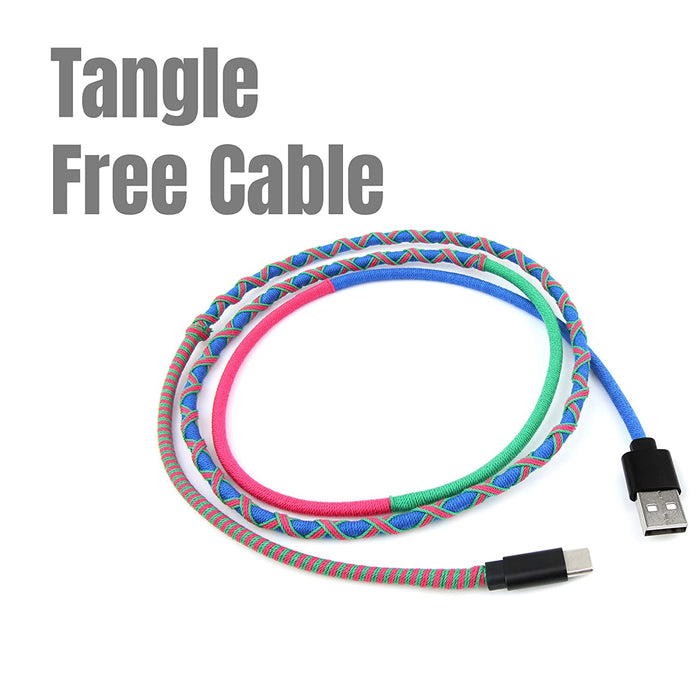 Crossloop PowerPro Designer USB A to Type-C Charging Cable, 1 Meter (Blue,Green & Pink)