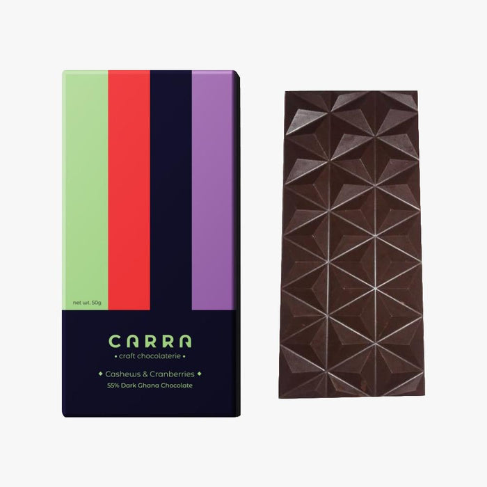 Cashews & Cranberries <br/> 50g Bar <br/> 55% Dark Chocolate - Pack of 2 - Local Option