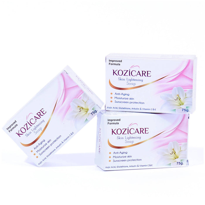 Kozicare Skin Lightening Soap with Kojic Acid, Glutathione, Arbutin, Vitamin C & E - 75g (Pack of 3)