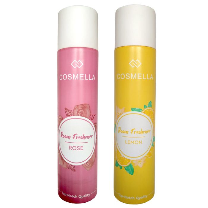 Cosmella Air Freshener Rose and Lemon for Room, Home, office, Party Hall, 310ml Each, Pack of 2