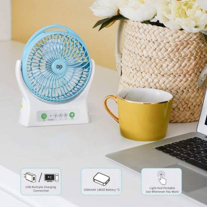 DP.LED Light Rechargeable High Speed Table Fan for Home, Office and Picnic DP-7605