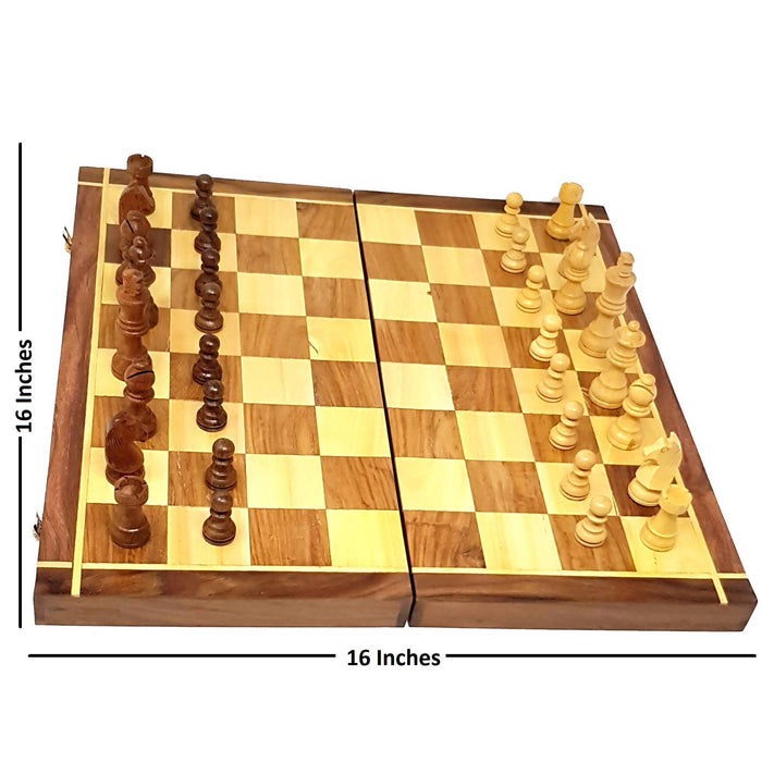 Desi Karigar® Folding Wooden Chess Board Set Game Handmade 16 Inches (Non - Magnetic)