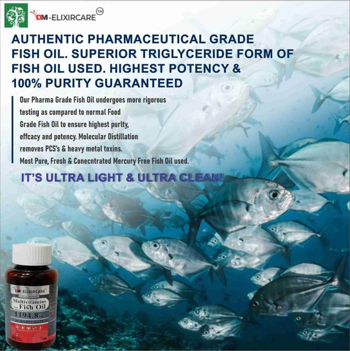 DM ElixirCare Multivitamin with Omega 3 Fish Oil 1000mg with 30 Ingredients for Immunity, Energy, Bone & Joint Health - 60 Softgel Capsules - Local Option