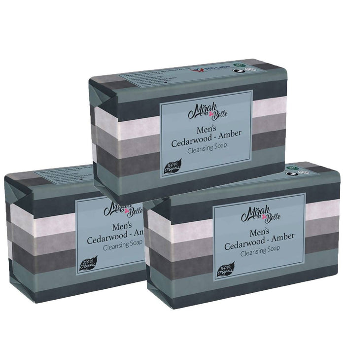 Mirah Belle - Organic Cedarwood - Amber Mens Soap Bar (Pack of 3) - For Dry & Rough Skin. SLS, Paraben, GMO-Free, 375gm - Local Option