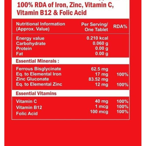 DM ElixirCare Iron Supplements with Vitamin C, B12, Folic Acid & Zinc- 30 Tablets - Local Option