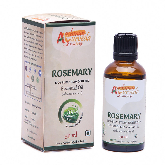 Aashman Ayurveda Cure For Life 100% Pure Steam Distilled & Undiluted Essential Oil Rosemary Salvia Rosemarinus 100% Vegan Purity 50 ML With Veg