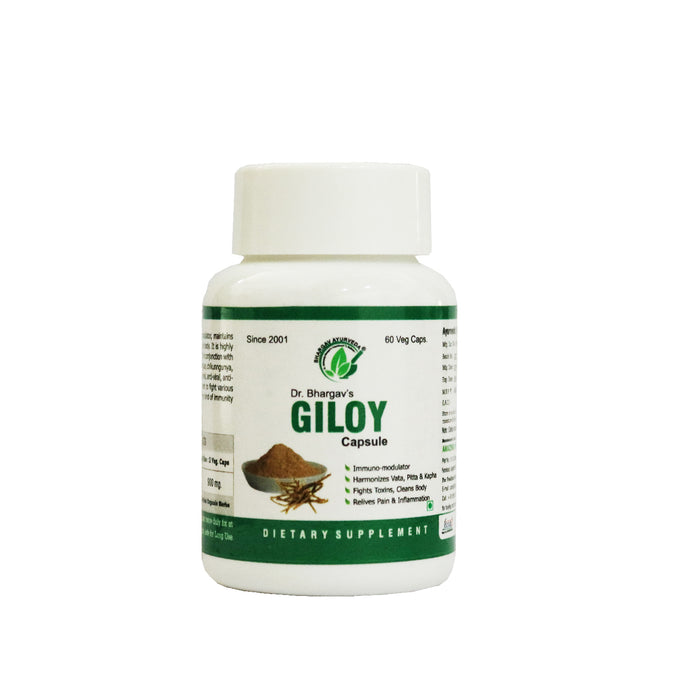 Dr. Bhargav’s Giloy Capsule | Relieves Pain & Inflammation | Fights Toxin, Cleans Body | Maintain Immunity | useful Throat irritation and cough | Harmonizes Vata, Pitta & Kapha |Immunity booster | Useful in Auto -immune disorders | Effective in uric acid