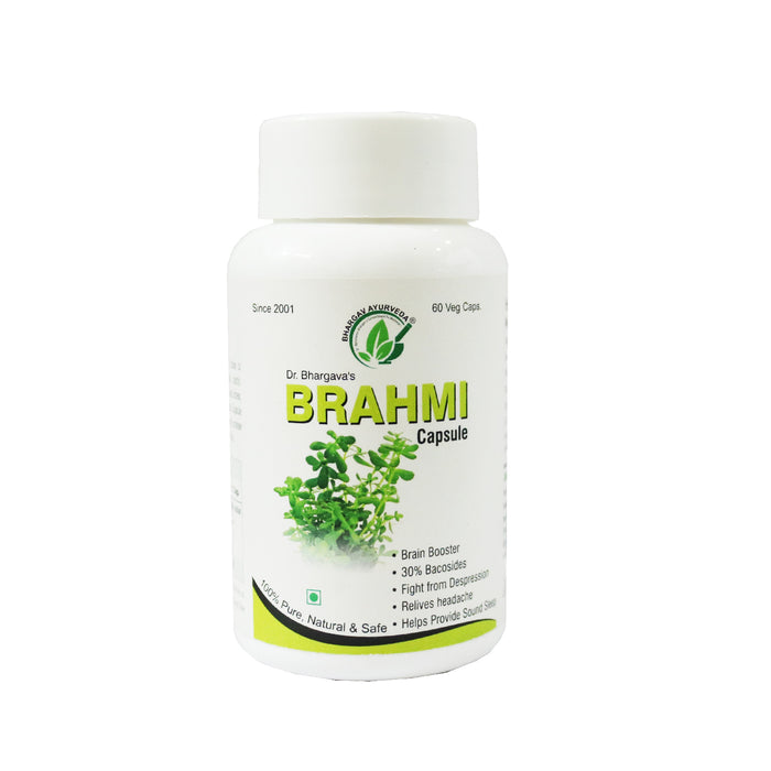 Dr. Bhargav’s – Brahmi Capsule | 100% NAtural Brain Booster | Potent extract of Baccopa Monerie| Enriched bacopasides Capsule | Relieves Headache | Strengthen Brain Nerve| Useful in Heart Weakness like Palpitation, Stress, Confusion ,Nervousness when take