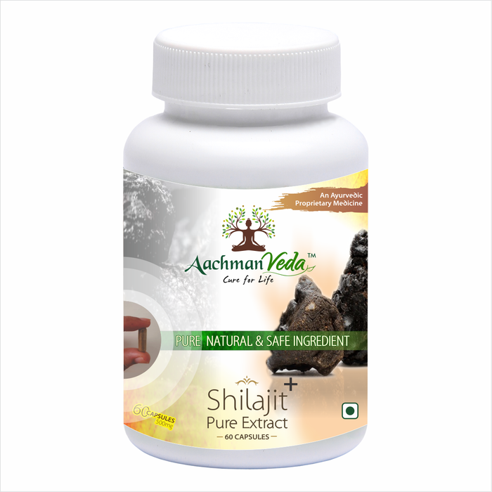 Aachman Veda Cure Ayurvedic Proprietary Medicine Shilajit+ Pure Extract Ashwagandha With Safed Musli 60 Capsules 500 Mg With Veg