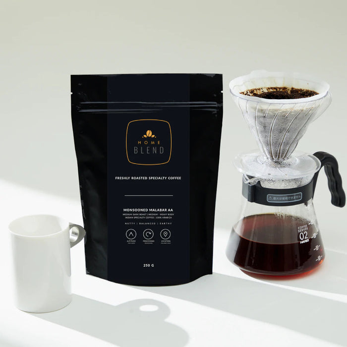 Ground Coffee | Monsooned Malabar 'AA' | (Medium Roast, Pour Over Grind) | Pack of 250g