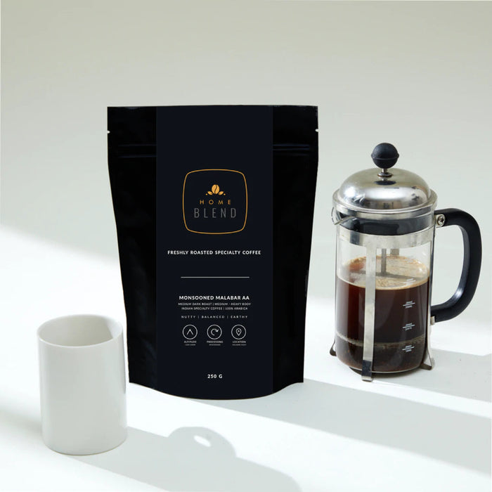 Ground Coffee | Monsooned Malabar 'AA' | (Medium Roast, French Press Grind) | Pack of 250g