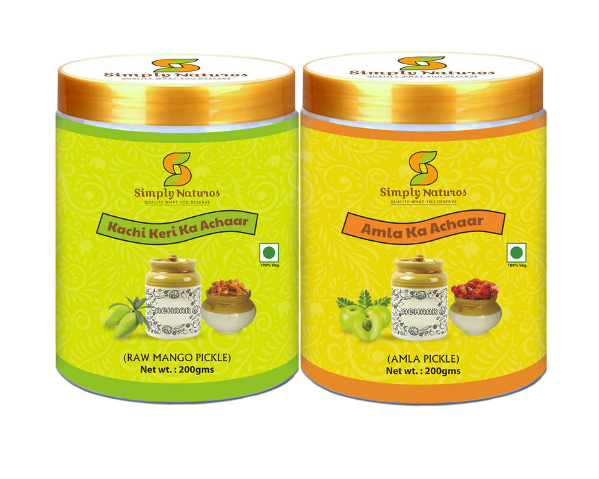 Simply Naturos Traditional, Homemade Raw Mango ( With Seeds & Oil) & Amla Pickle Combo Pack