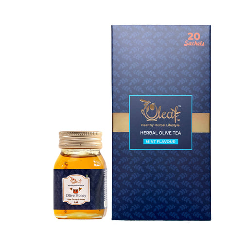 Oleaf Combo 8 (Herbal Olive Tea Mint 20 Tea Bags Bundle with Olive Orchards Honey 100 g) - Local Option