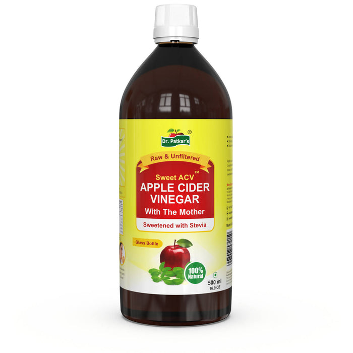 Dr. Patkar's Apple Cider Vinegar with Stevia 500ml | Unfiltered and Undiluted | Suitable for Weight Loss, Immunity (With Mother) Naturally Sweetened (Sugar Free) 500ML