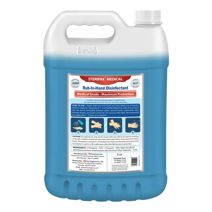 SteriPax Medical Grade Maximum Protection Rub-In Hand Disinfectant, 5L