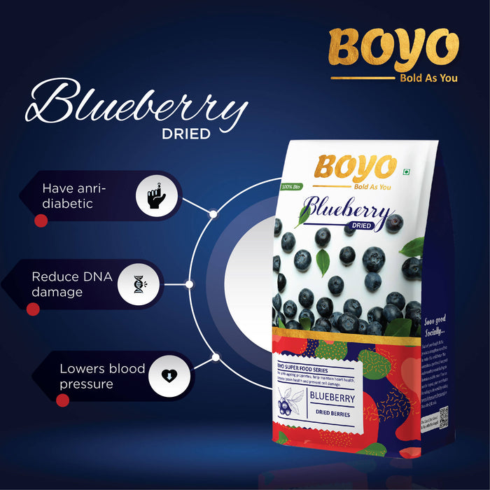 BOYO Dried Blueberry, Whole & Unsweetened (2*150 g)100% Vegan & Gluten-Free - Vitamin Rich Blueberries