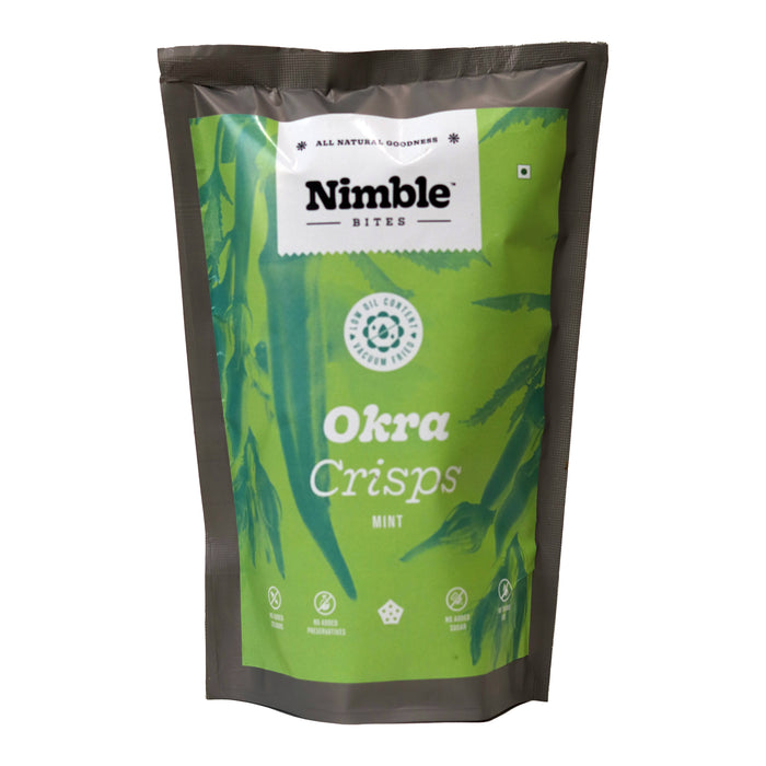 Nimble Foods Okra Crisps In Mint Flavour | Vacuum Fried Healthy, Tasty And Natural Vegetable Crisps, 50 gm each - pack of 4