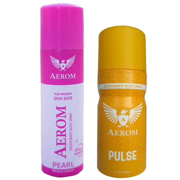 Aerom Pearl and Pulse Deodorant Body Spray For Men and Women, 300 ml (Pack of 2)