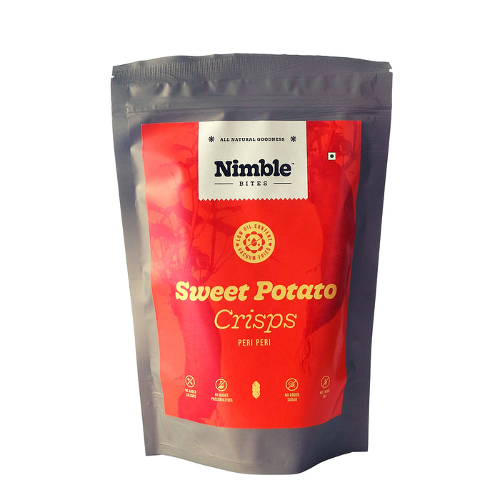 Nimble Foods Sweet Potato Crisps In Peri Peri Flavour | Vacuum Fried Healthy, Tasty And Natural Vegetable Crisps, 50 gm each - pack of 4