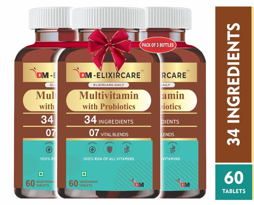 DM ElixirCare Multivitamin for Men & Women with 34 Ingredients - 180 Tablets - Local Option