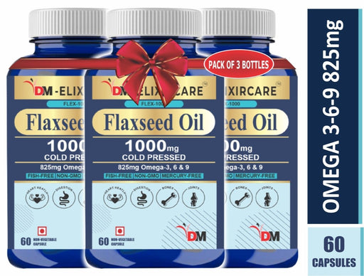 DM ElixirCare Flaxseed Oil 1000mg | Omega 3, 6 & 9 | Cold Pressed | Organic Supplement – 180 Capsules - Local Option