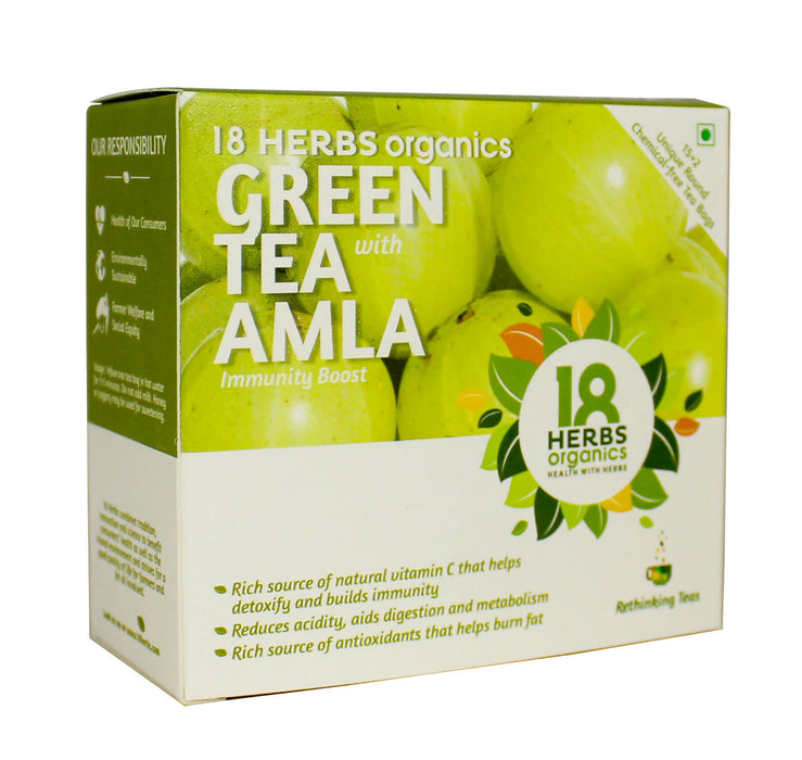 18 Herbs Organics Green Tea with Amla - Rich Source of Antioxidants, Reduces Acidity and Helps Digestion