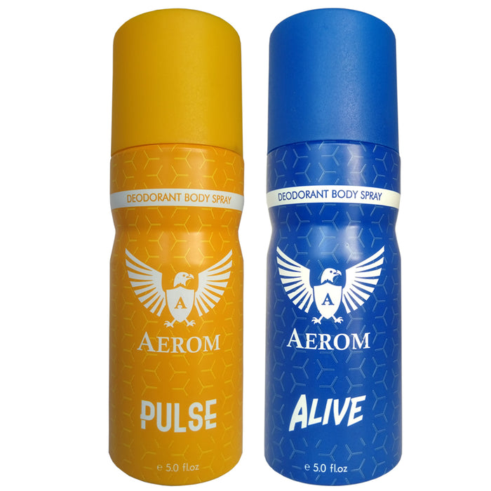 Aerom Premium Pulse and Alive Deodorant Body Spray For Men, 300 ml (Pack of 2)