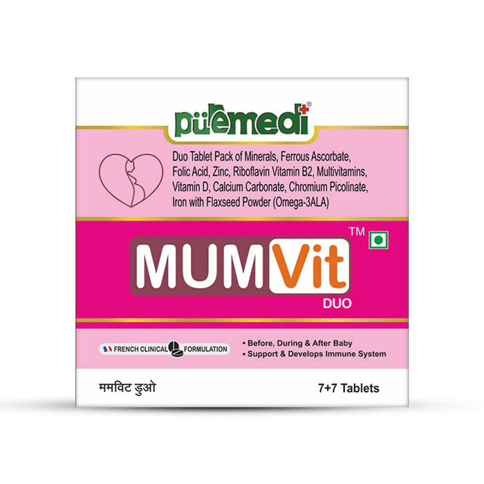 Puremedi Mumvit Duo | Multivitamin Tablets For Women | Contains Zinc, Vitamin B, Vitamin D, Calcium and Multiminerals | 7 + 7 Tablets Strip