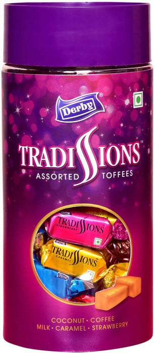 Derby Dryfruit Assorted Eclairs ( Cashew, Almond, Pista) & Tradissions Assorted Toffees ( Coconut, Coffee, Milk, Caramel, Strawberry) Gift Combo Pack Of 2 / 375gm each pack