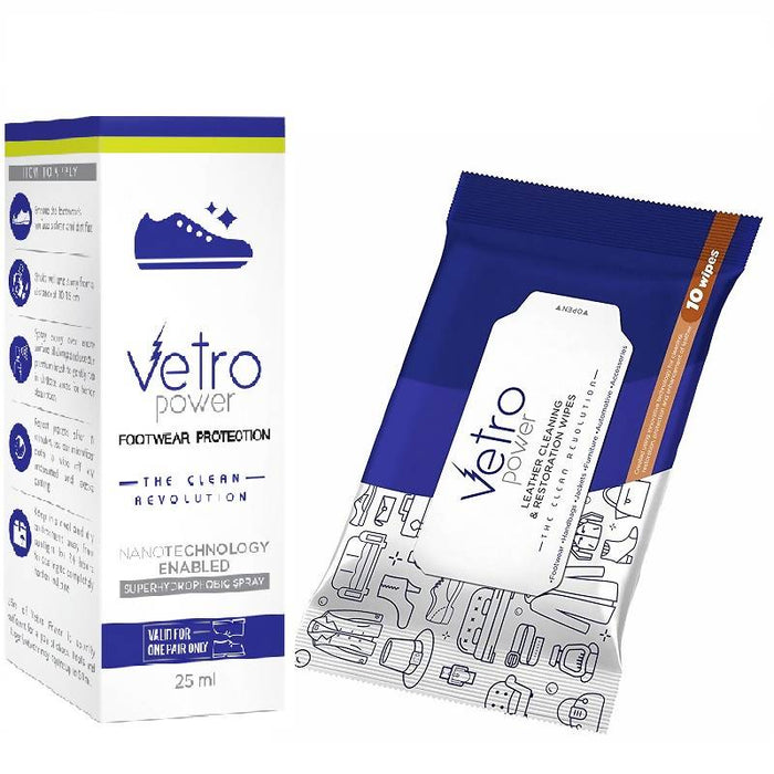Vetro Power Mini Clean & Protect Bundle: Footwear Protection 25ml + Leather Cleaning & Restoration Wipes - Local Option