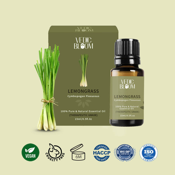 Vedic Bloom Lemongrass Essential Oil 15 ml for Mosquito/Bug repellant, aromatherapy & wellness