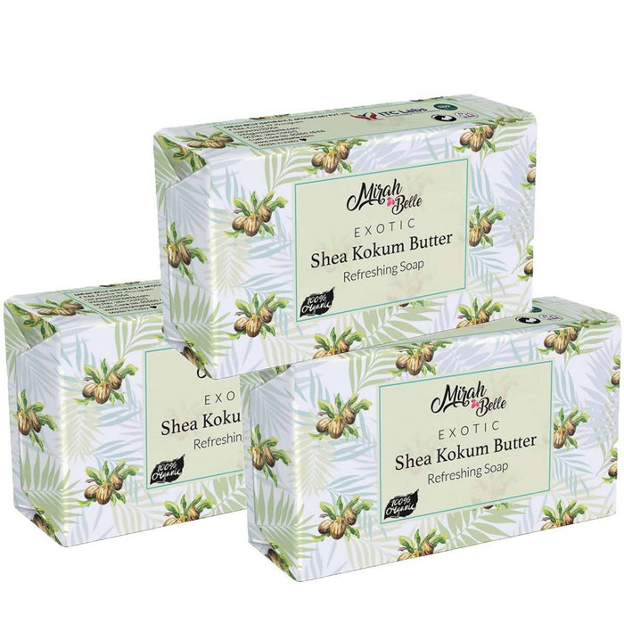 Mirah Belle - Organic Shea Kokum Butter Soap Bar (Pack of 3) -Dry & Sensitive Skin. SLS, Paraben, GMO-Free, 375gm - Local Option