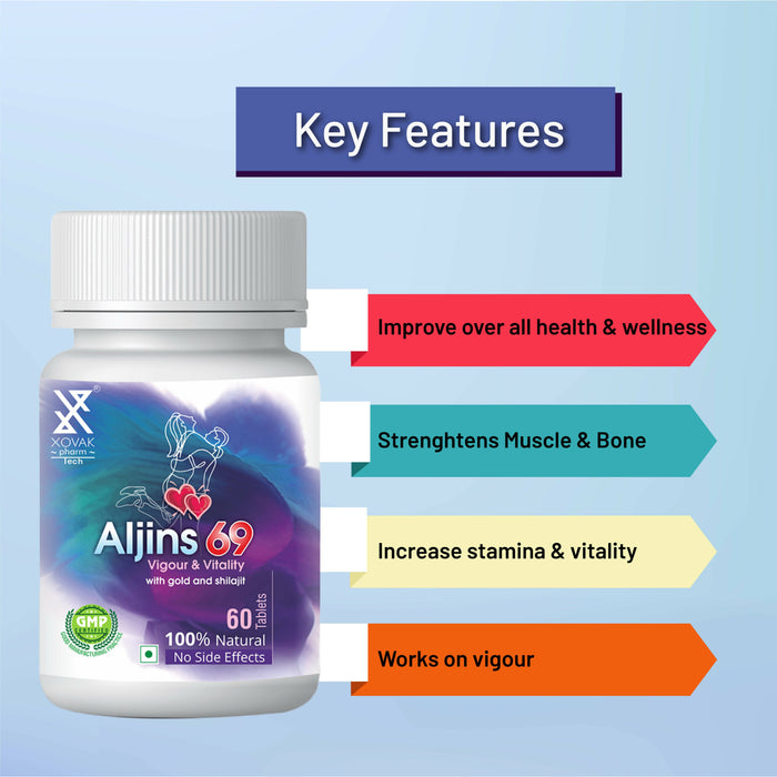 Aljins 69 Tablets | Improve Strength Immunity Energy Stamina booster and Overall Health for Men Ayurvedic 60 Tablet | Xovak Pharmtech
