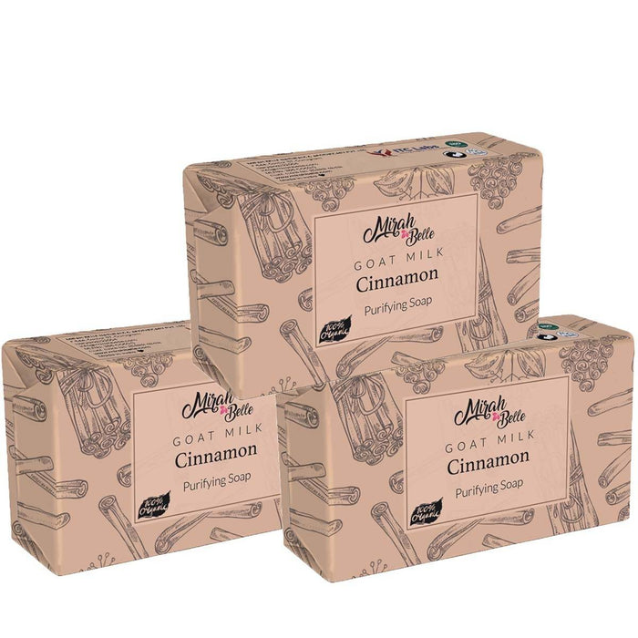 Mirah Belle - Organic Goat Milk, Cinnamon Purifying Soap Bar (Pack of 3) - Oily & Infection Prone Skin. SLS, Paraben, GMO-Free, 375gm - Local Option