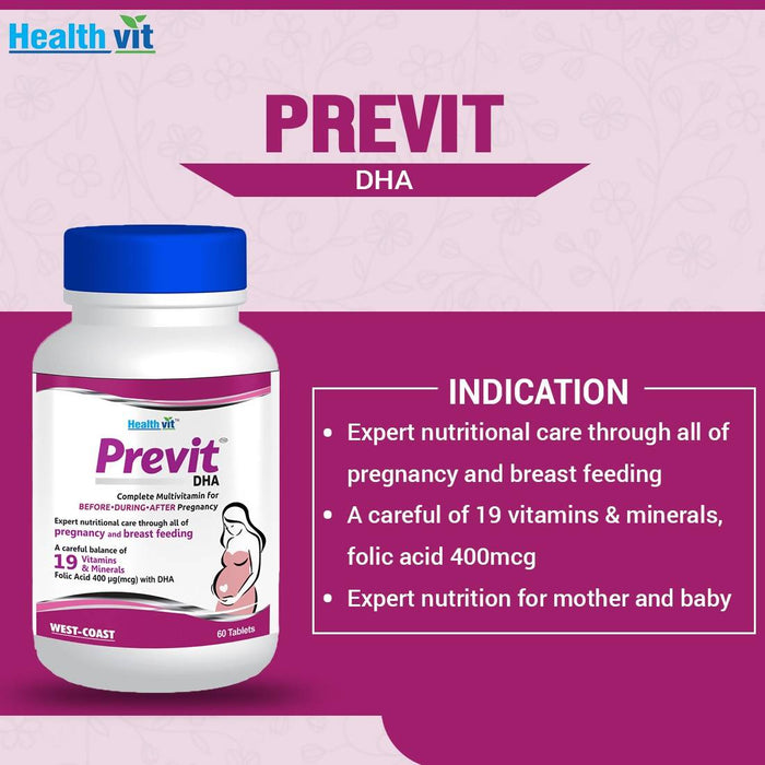 Healthvit Previt Prenatal Complete Multivitamin for Pre-Post Pregnancy Â– 60 Tablets - Local Option