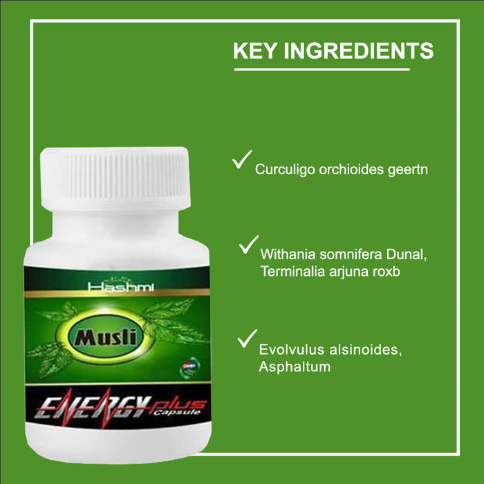 Hashmi Musli Energy Plus Capsule |  Sexual  Power  Increases Vigour And Vitality, Reduces Weakness, Helps With Low Sperm Count Supplement For Men 100% Pure